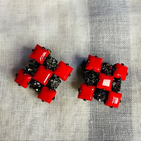 Vintage Jewelry - SOLD Vintage Red Glass Rhinestone Earrings Rare